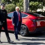 Trump showcases Tesla's new models on White House lawn.